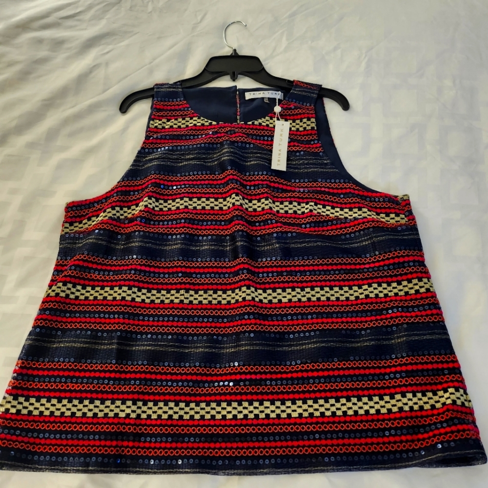 Trina Turk Navy and Maroon top - Picture 2 of 6